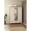 ebuy24 Ikast kledingkast 201x148x58cm, 2 deuren, 1 spiegeldeur, 2 lades eiken decor, wit.