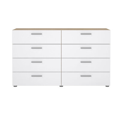ebuy24 Pepe kommode 8 lades eikenstructuur decor, wit hoogglans.