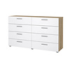 ebuy24 Pepe kommode 8 lades eikenstructuur decor, wit hoogglans.