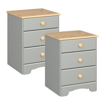 ebuy24 Nilon nachtkastje 2 stuks 3 laden grijs, gouden.