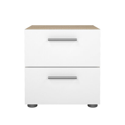 ebuy24 Pepe nachtkastje 2 lades eikenstructuur decor, wit hoogglans.