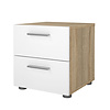 ebuy24 Pepe nachtkastje 2 lades eikenstructuur decor, wit hoogglans.