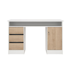 ebuy24 FunctionPlus bureau 1 plank, 1 deur, 3 lades wit, eiken decor.