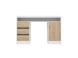 ebuy24 FunctionPlus bureau 1 plank, 1 deur, 3 lades wit, eiken decor.