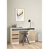 ebuy24 FunctionPlus bureau 1 plank, 1 deur, 3 lades wit, eiken decor.