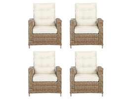 ebuy24 Gram 4 x tuinstoel polyrattan met kussen natuur.