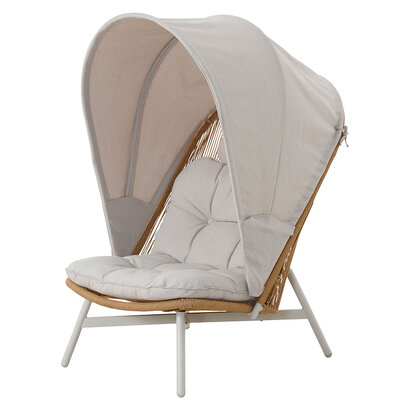 ebuy24 Bille lounge stoel polyrattan met kussen beige, natuur, grijs.