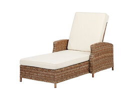 ebuy24 Gotland ligbed polyrattan met kussen natuur, offwhite.
