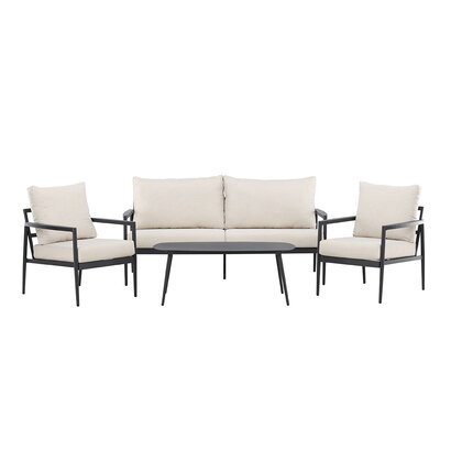 ebuy24 Taromina lounge set 1 bank, 2 stoelen, 1 salontafel zwart.