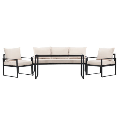 ebuy24 Catania lounge set 1 "eettafel", 1 bank, 2 stoelen zwart.