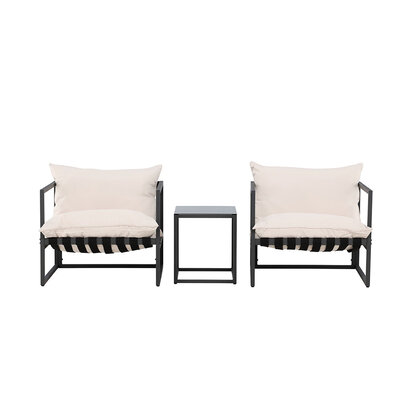 ebuy24 Messina lounge set 2 stoelen, 1 bijzettafel zwart.
