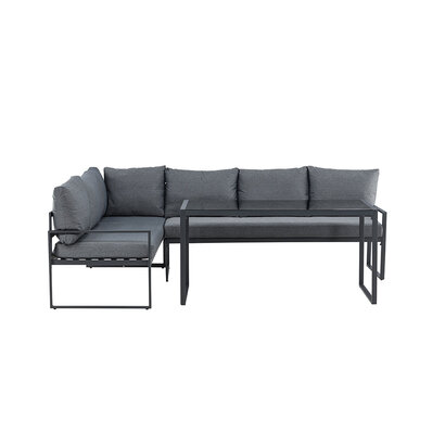 ebuy24 Zingaro lounge set 1 hoekbank, 1 eettafel zwart.