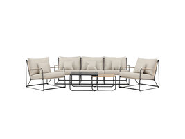 ebuy24 Palazzo lounge set 1 bank, 2 stoelen, 2 salontafels zwart.