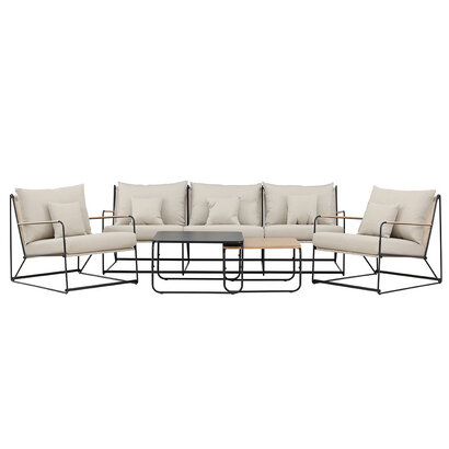 ebuy24 Palazzo lounge set 1 bank, 2 stoelen, 2 salontafels zwart.