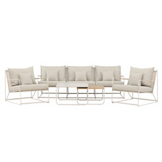 ebuy24 Palazzo lounge set 1 bank, 2 stoelen, 2 salontafels beige.