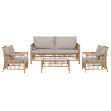 ebuy24 Neel sofaset polyrattan 4 delen met kussens natuur.