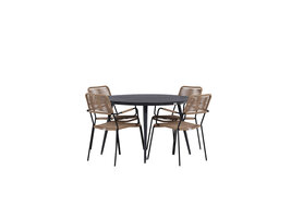 ebuy24 BreakLindos tuinmeubelset 1 eettafel, 4 stoelen zwart.