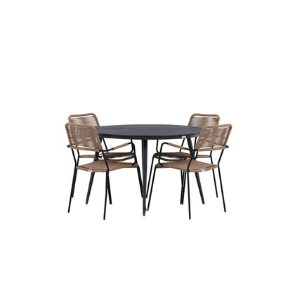 ebuy24 BreakLindos tuinmeubelset 1 eettafel, 4 stoelen zwart.