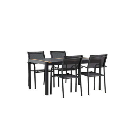 ebuy24 TogoSantorini tuinmeubelset 1 eettafel, 4 stoelen zwart.