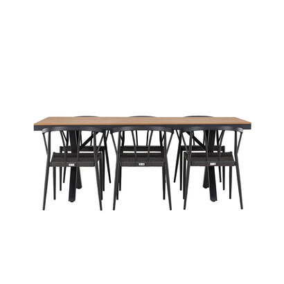ebuy24 GarciaStina tuinmeubelset 1 eettafel, 6 stoelen zwart.
