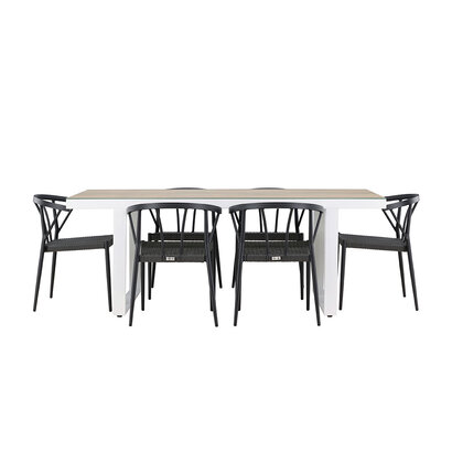 ebuy24 MerloStina tuinmeubelset 1 eettafel, 6 stoelen wit.