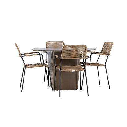ebuy24 SantaFeLindos tuinmeubelset 1 eettafel, 4 stoelen bruin.
