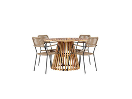 ebuy24 LumpurLindos tuinmeubelset 1 eettafel, 4 stoelen natuur.