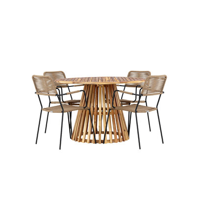 ebuy24 LumpurLindos tuinmeubelset 1 eettafel, 4 stoelen natuur.
