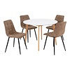 ebuy24 Vojens eethoek eetkamertafel Ø105cm Wit en 4 Middelfart stoel bruin.