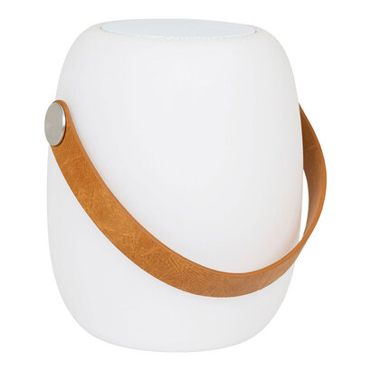 ebuy24 Cardiff Buitenlamp LED met leren band, bluetooth speaker, oplaadbaar wit.