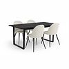 ebuy24 Amira eethoek eettafel zwart marmer print en 4 stoelen fluweel beige.