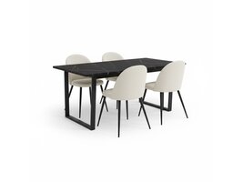 ebuy24 Amira eethoek eettafel zwart marmer print en 4 stoelen fluweel beige.