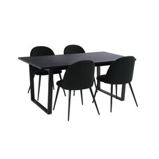 ebuy24 Tilst eethoek eettafel zwarte marmerprint 90x160 4 stoelen velours zwart.