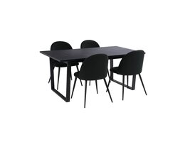 ebuy24 Tilst eethoek eettafel zwarte marmerprint 90x160 4 stoelen velours zwart.