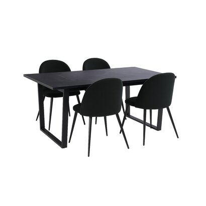 ebuy24 Tilst eethoek eettafel zwarte marmerprint 90x160 4 stoelen velours zwart.