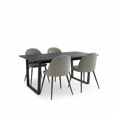 ebuy24 Tilst eethoek eettafel zwarte marmerprint 90x160 4 stoelen velours grijs.