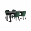 ebuy24 Tilst eethoek eettafel zwarte marmerprint 90x160 4 stoelen velours groen.