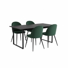 ebuy24 Tilst eethoek eettafel zwarte marmerprint 90x160 4 stoelen velours groen.