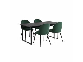 ebuy24 Tilst eethoek eettafel zwarte marmerprint 90x160 4 stoelen velours groen.