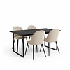 ebuy24 Tilst eethoek eettafel zwarte marmerprint 90x160 4 stoelen velours beige.
