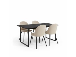 ebuy24 Tilst eethoek eettafel zwarte marmerprint 90x160 4 stoelen velours beige.
