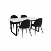 ebuy24 Tilst eethoek eettafel wit marmerprint 90x160 4 stoelen velours zwart.