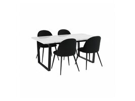 ebuy24 Tilst eethoek eettafel wit marmerprint 90x160 4 stoelen velours zwart.