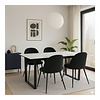ebuy24 Tilst eethoek eettafel wit marmerprint 90x160 4 stoelen velours zwart.