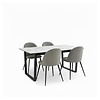 ebuy24 Tilst eethoek eettafel wit marmerprint 90x160 4 stoelen velours grijs.