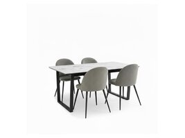 ebuy24 Tilst eethoek eettafel wit marmerprint 90x160 4 stoelen velours grijs.