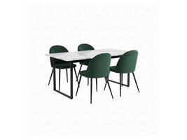ebuy24 Tilst eethoek eettafel wit marmerprint 90x160 4 stoelen velours groen.