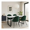 ebuy24 Tilst eethoek eettafel wit marmerprint 90x160 4 stoelen velours groen.