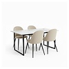 ebuy24 Tilst eethoek eettafel wit marmerprint 90x160 4 stoelen velours beige.