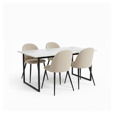 ebuy24 Tilst eethoek eettafel wit marmerprint 90x160 4 stoelen velours beige.